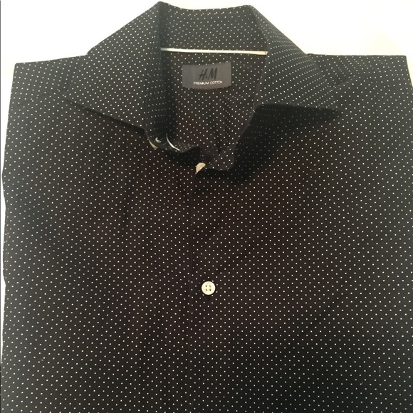 mens black dress shirt with white polka dots